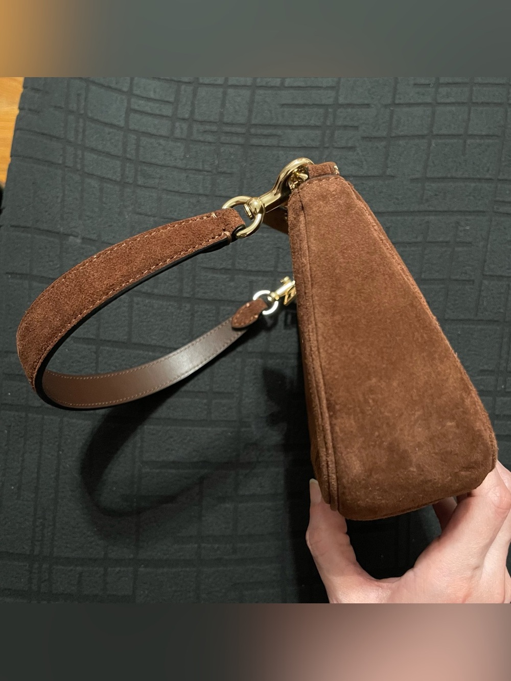 Coach Brown Suede Shoulder Bag with Gold Hardware - Picture 9 of 11